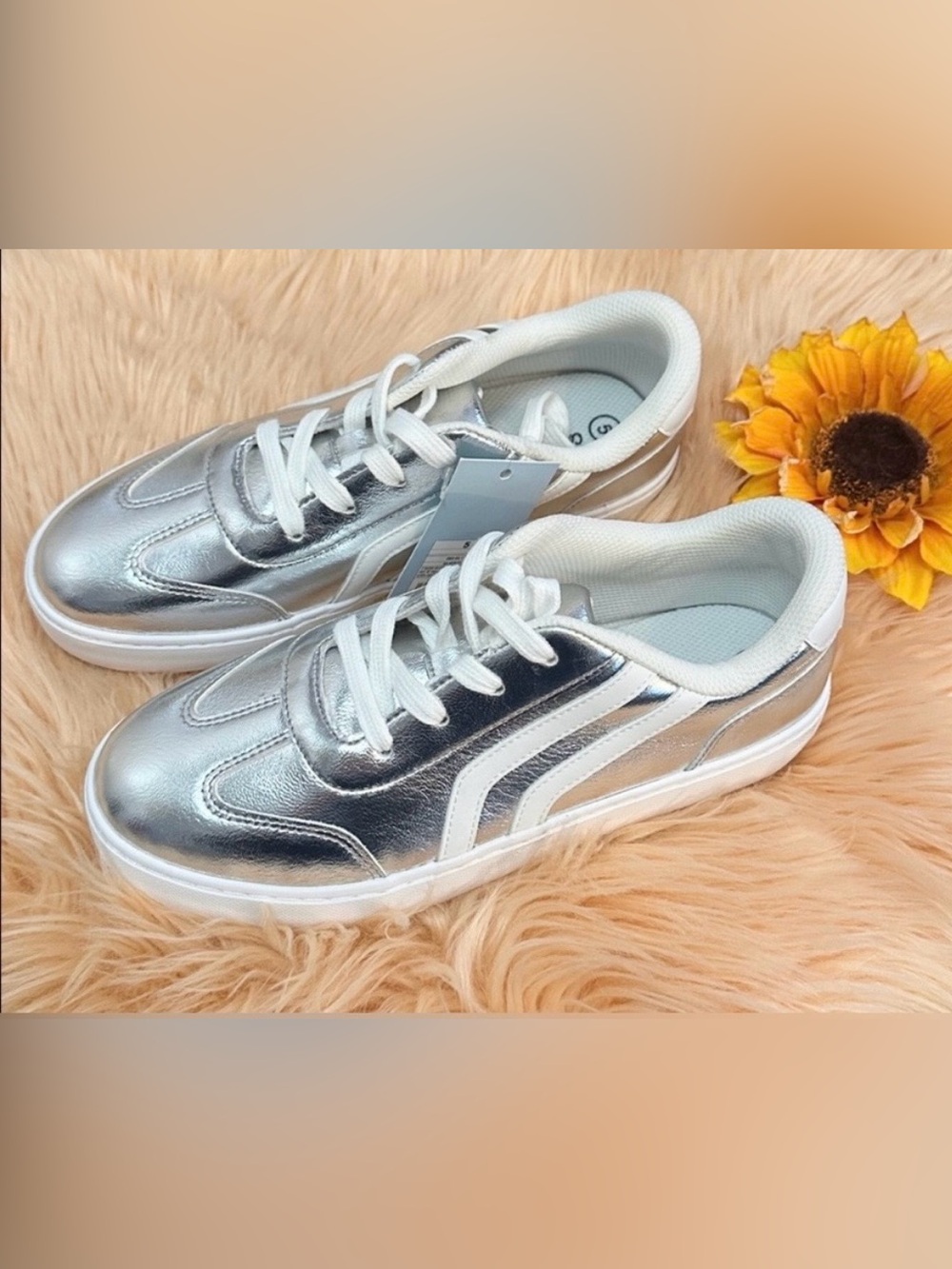 Silver Metallic Sneakers Girls Sz 5 NEW! FIRM!